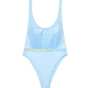 New! Victoria's Secret Blue Shine Strap Plunge One Piece Swimsuit 3841